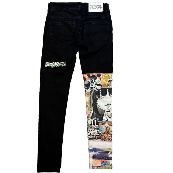 SUGARHILL HELL ON EARTH DENIM‎ 28x31 Anime Goth Graffiti Streetwear Graphic Art - Picture 6 of 13
